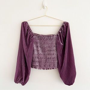 Anthropologie Velvet Smocked Balloon Sleeve Top